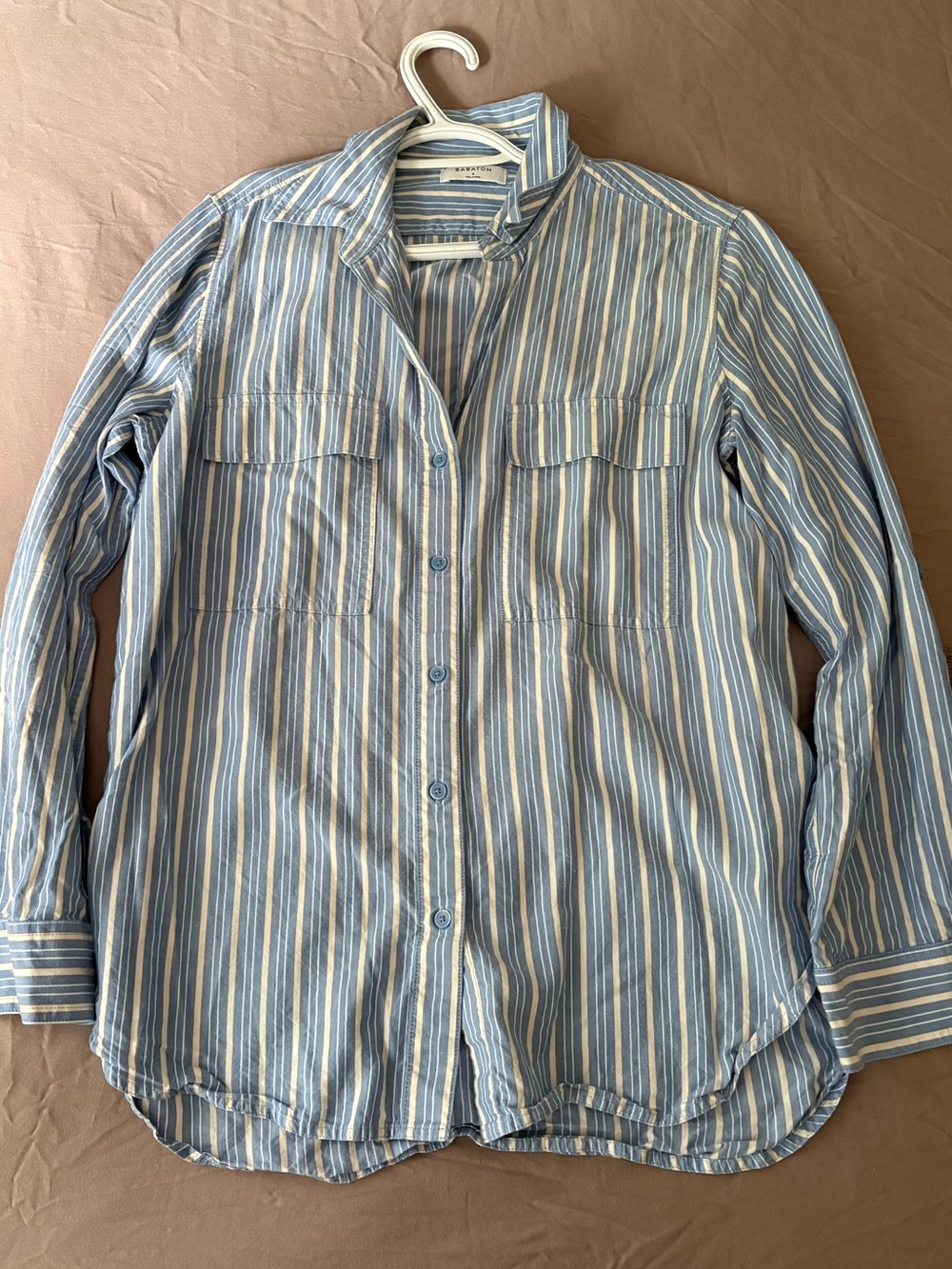 Babaton Blue and White Striped Button-Down Utility shirt